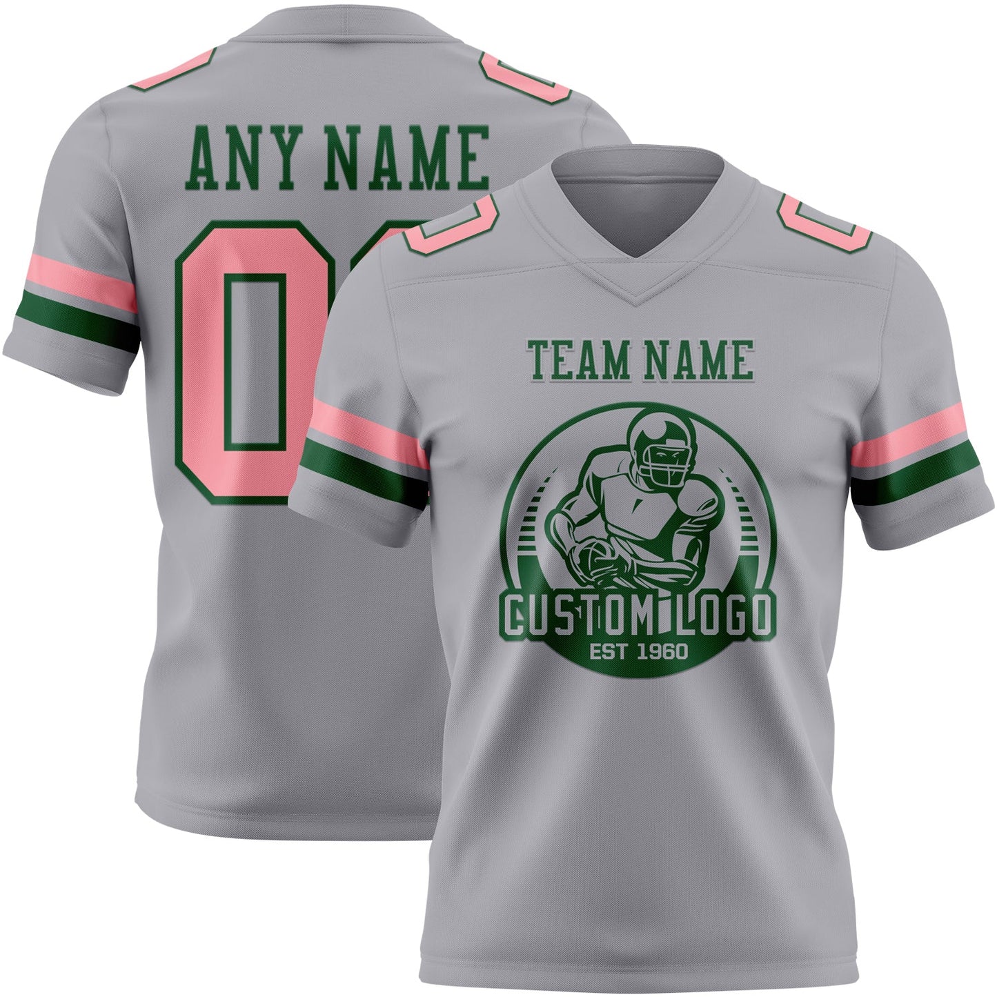 Custom Gray Medium Pink-Green Authentic Football Jersey view 2