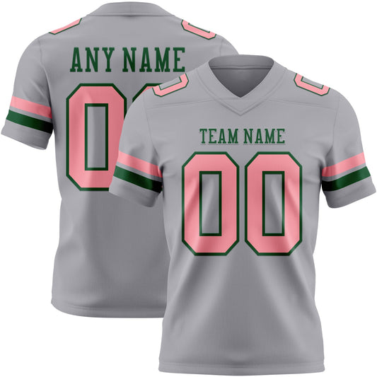 Custom Gray Medium Pink-Green Authentic Football Jersey - Main View