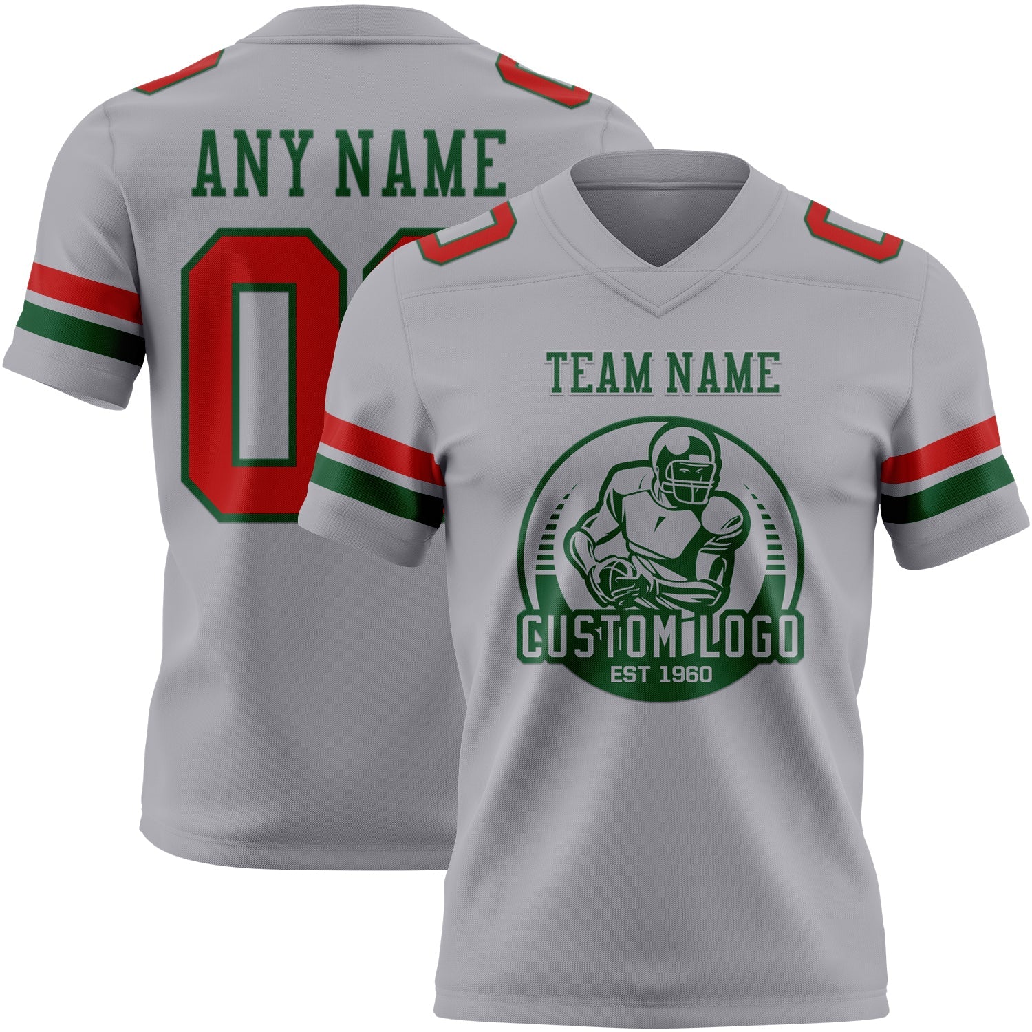 Custom Gray Red-Green Authentic Football Jersey view 2