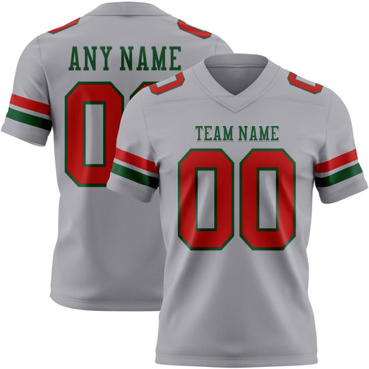 Custom Gray Red-Green Authentic Football Jersey - Main View