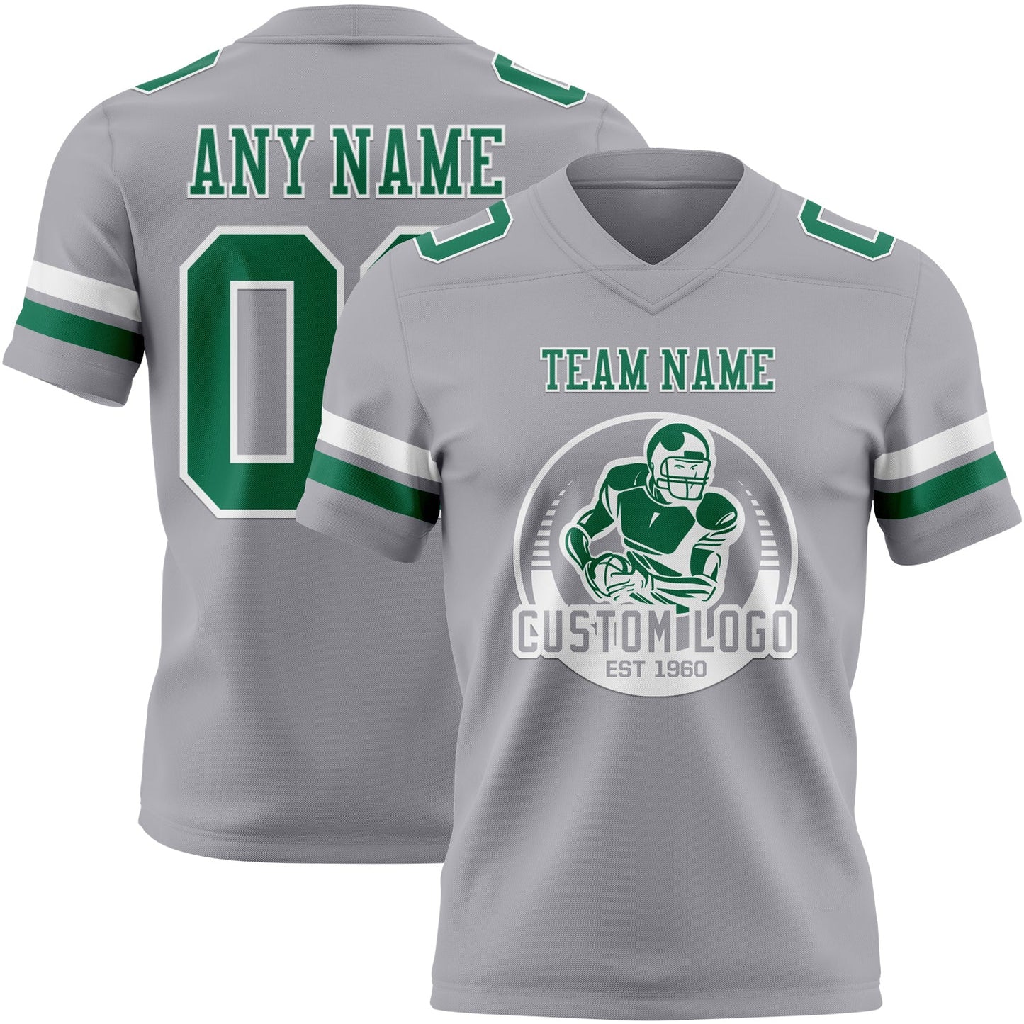 Custom Gray Kelly Green-White Authentic Football Jersey view 2