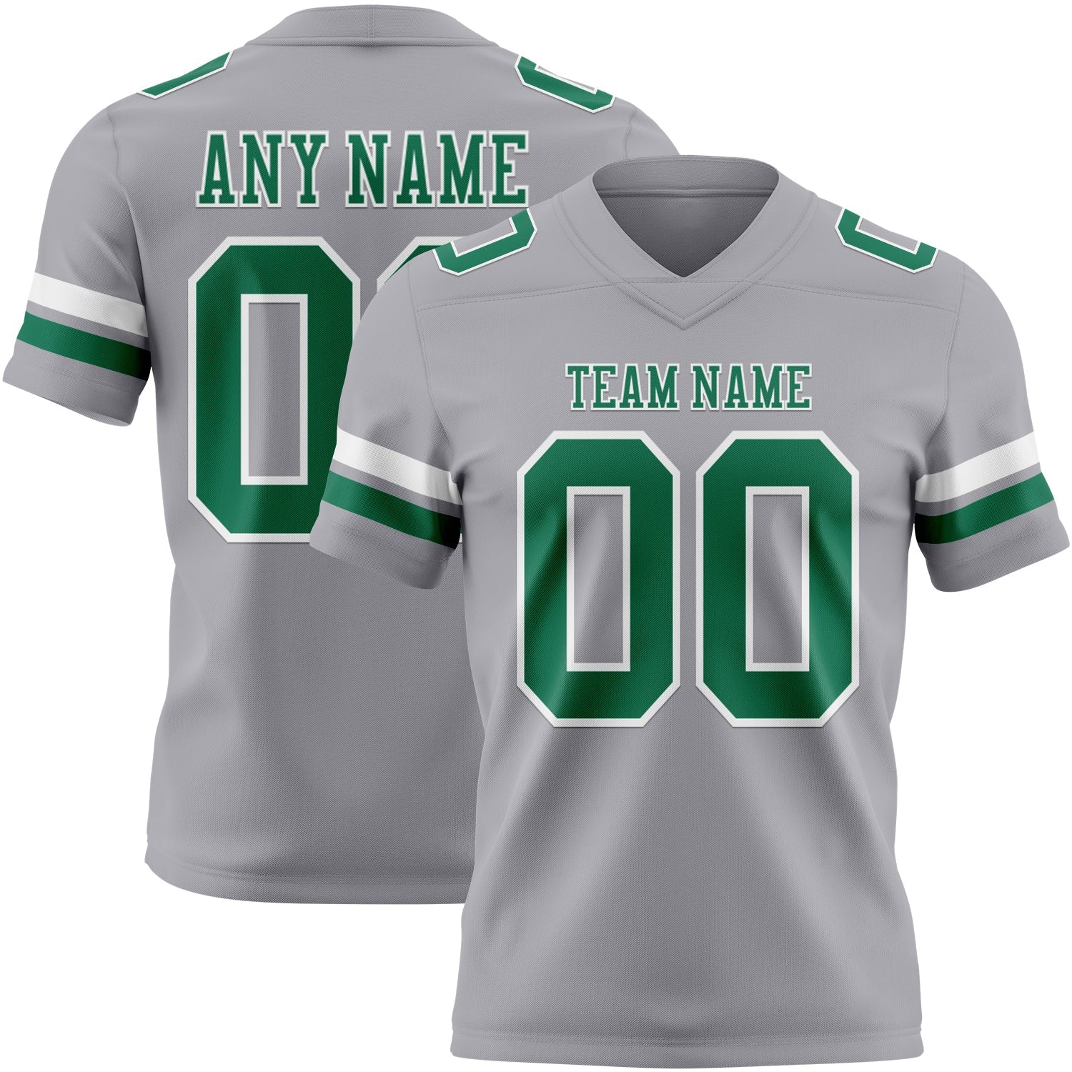 Custom Gray Kelly Green-White Authentic Football Jersey - Main View
