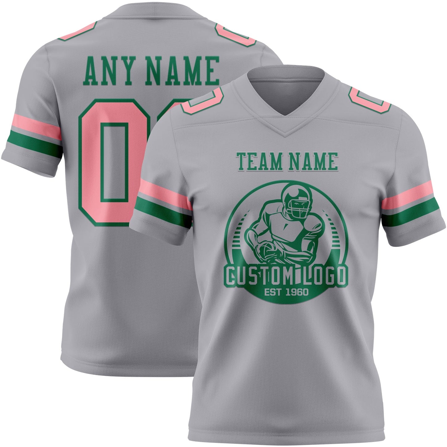 Custom Gray Medium Pink-Kelly Green Authentic Football Jersey view 2