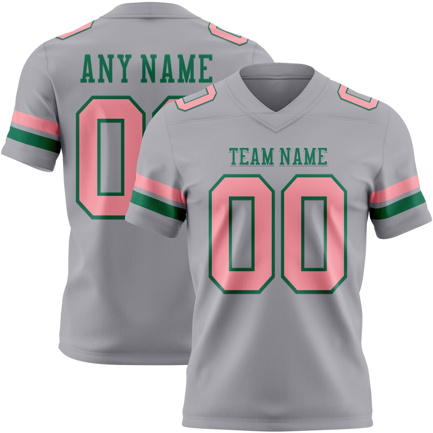 Custom Gray Medium Pink-Kelly Green Authentic Football Jersey - Main View