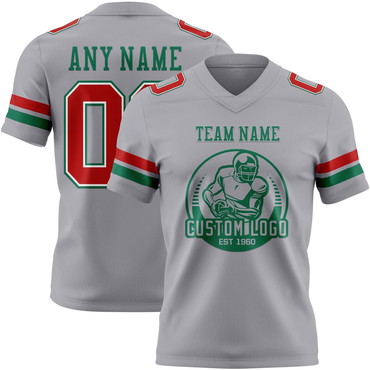 Custom Gray Red White-Kelly Green Authentic Football Jersey view 2