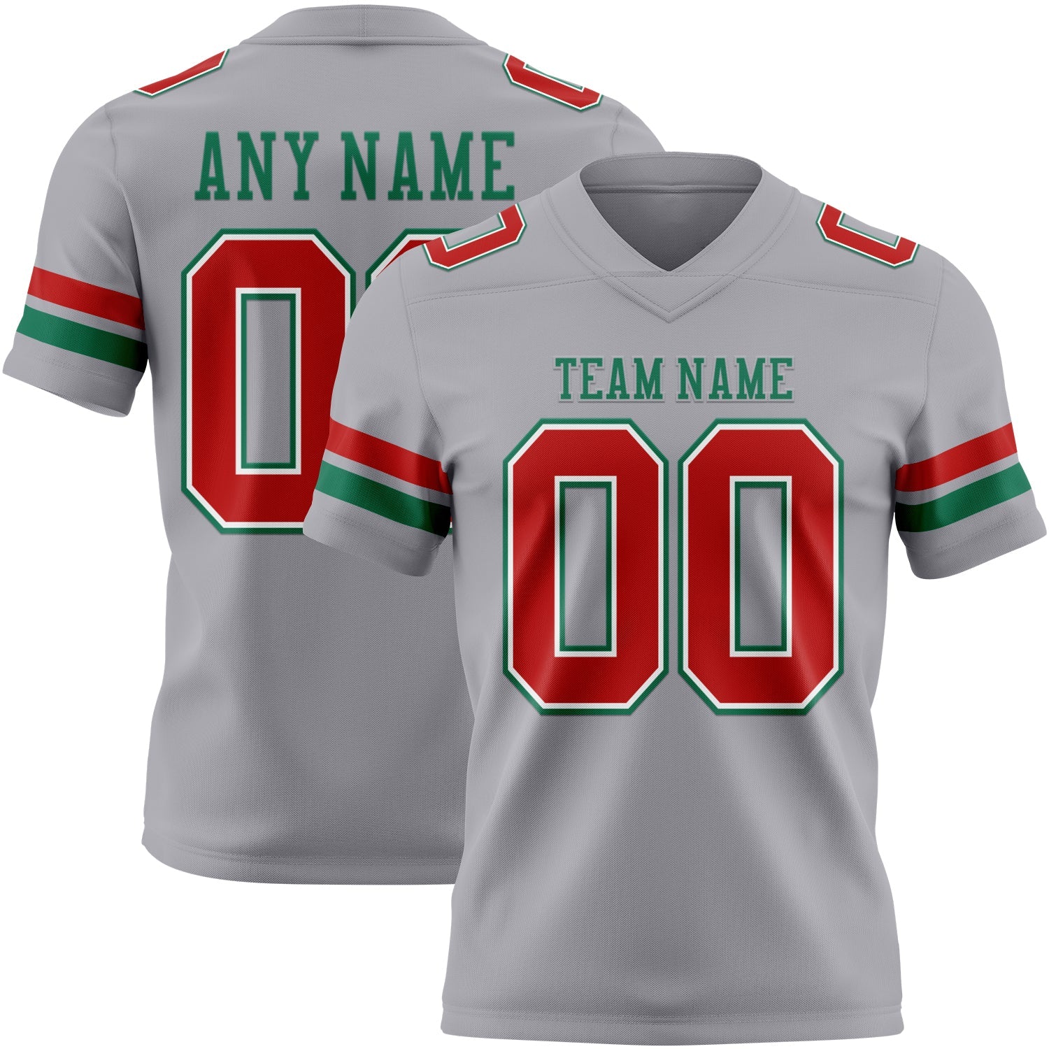 Custom Gray Red White-Kelly Green Authentic Football Jersey - Main View
