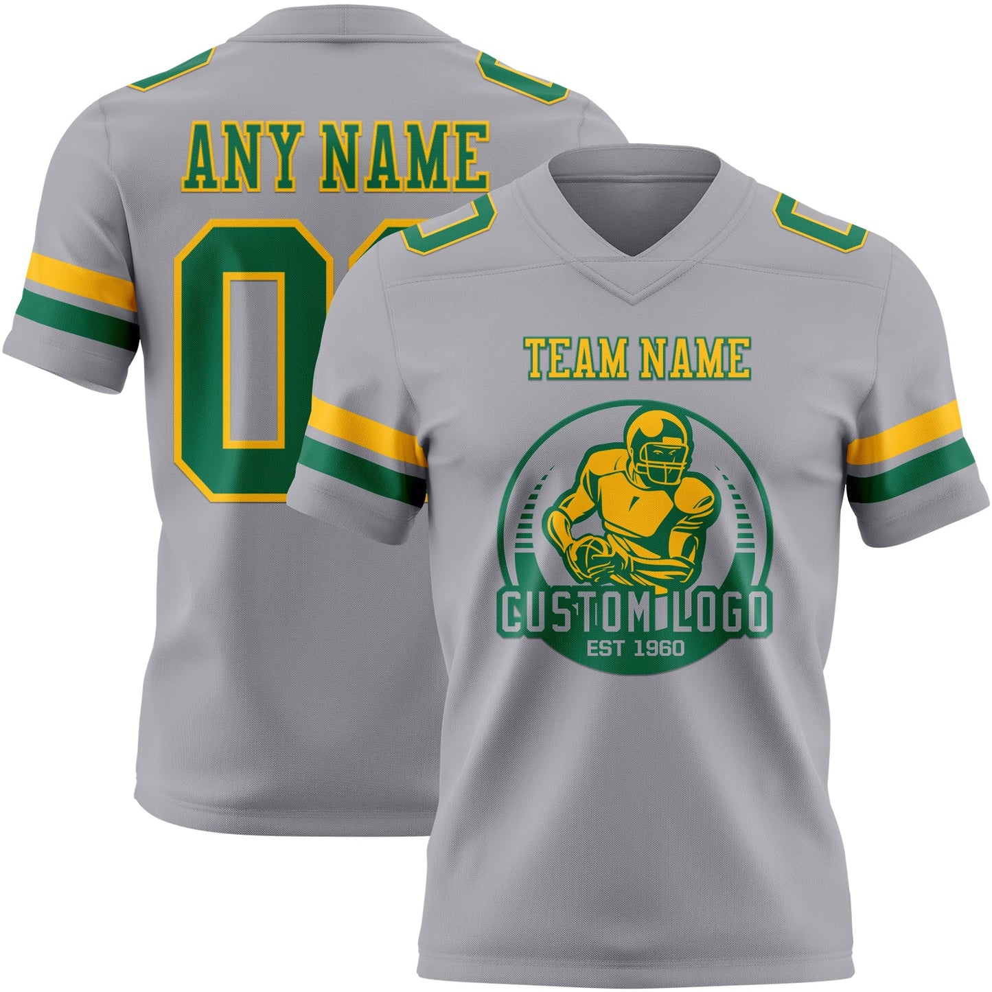 Custom Gray Kelly Green-Gold Authentic Football Jersey view 2