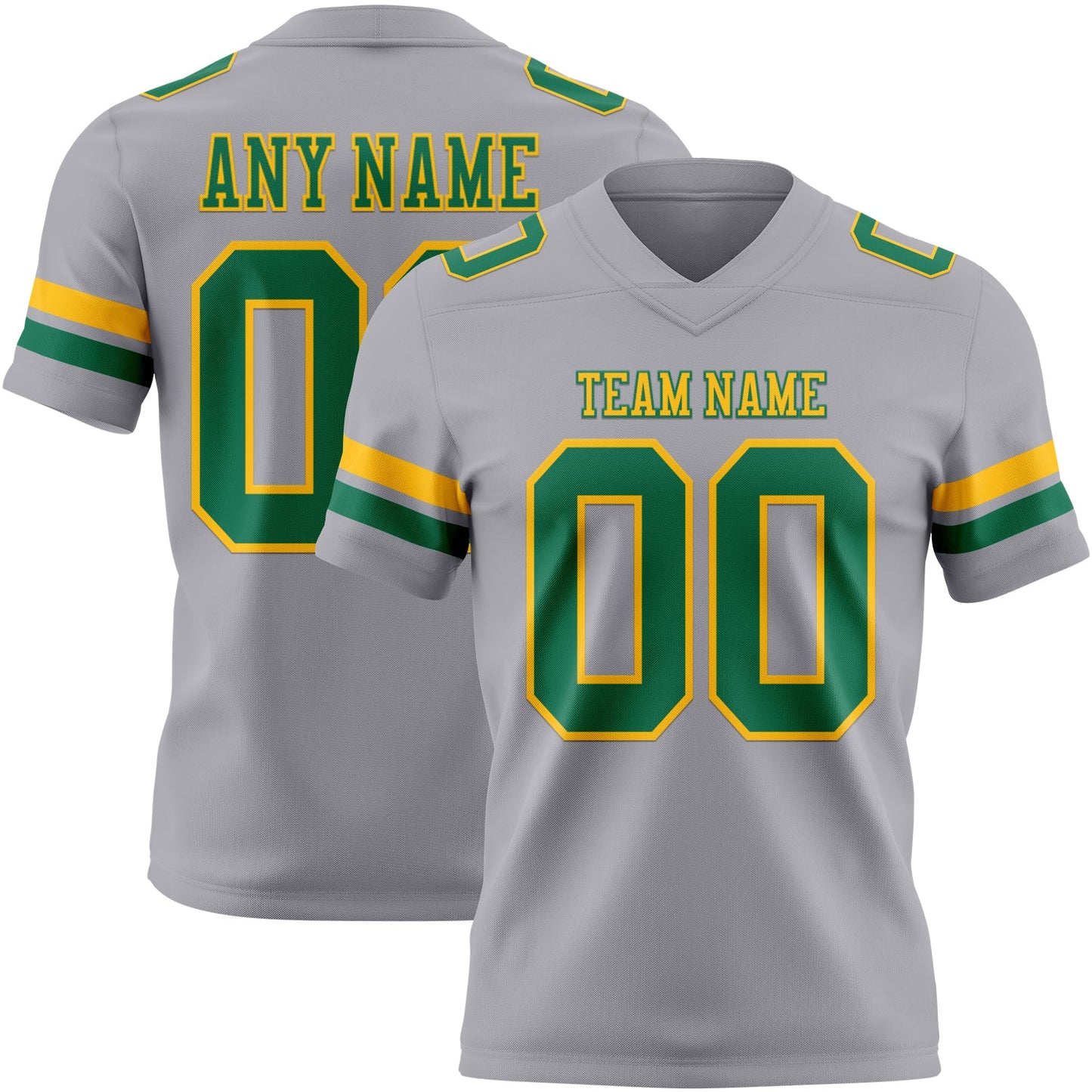 Custom Gray Kelly Green-Gold Authentic Football Jersey - Main View