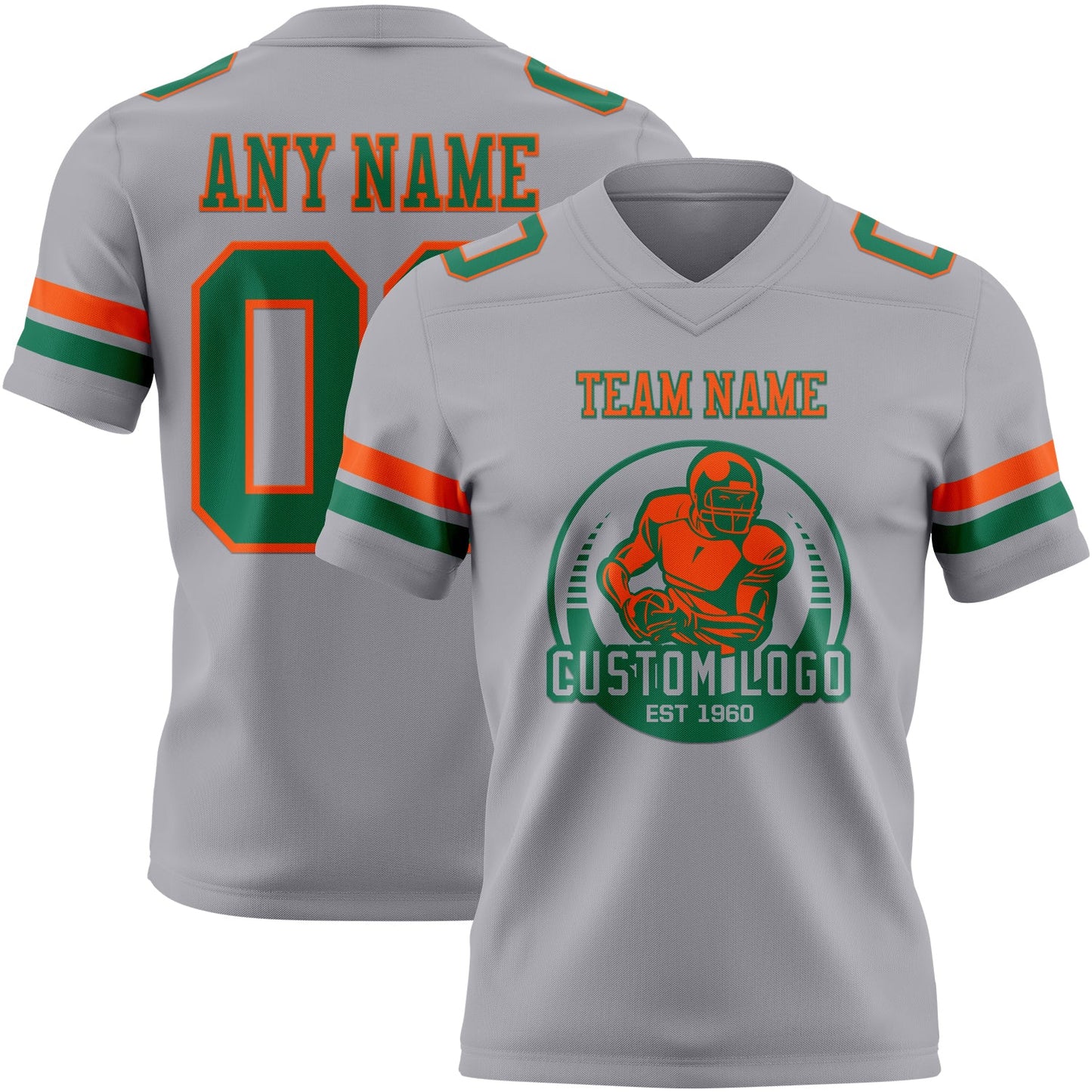 Custom Gray Kelly Green-Orange Authentic Football Jersey view 2