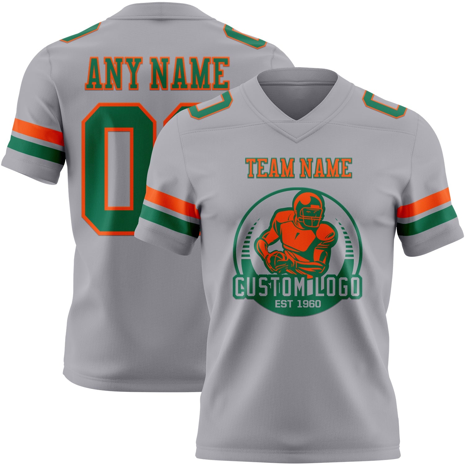 Custom Gray Kelly Green-Orange Authentic Football Jersey view 2