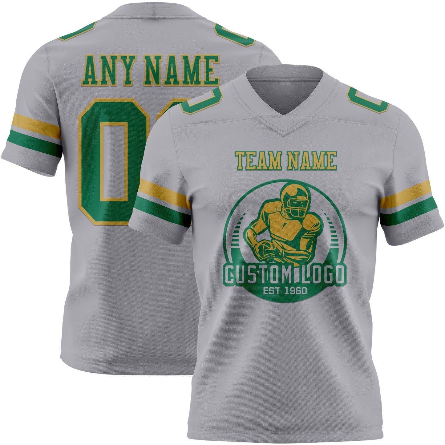Custom Gray Kelly Green-Old Gold Authentic Football Jersey view 2