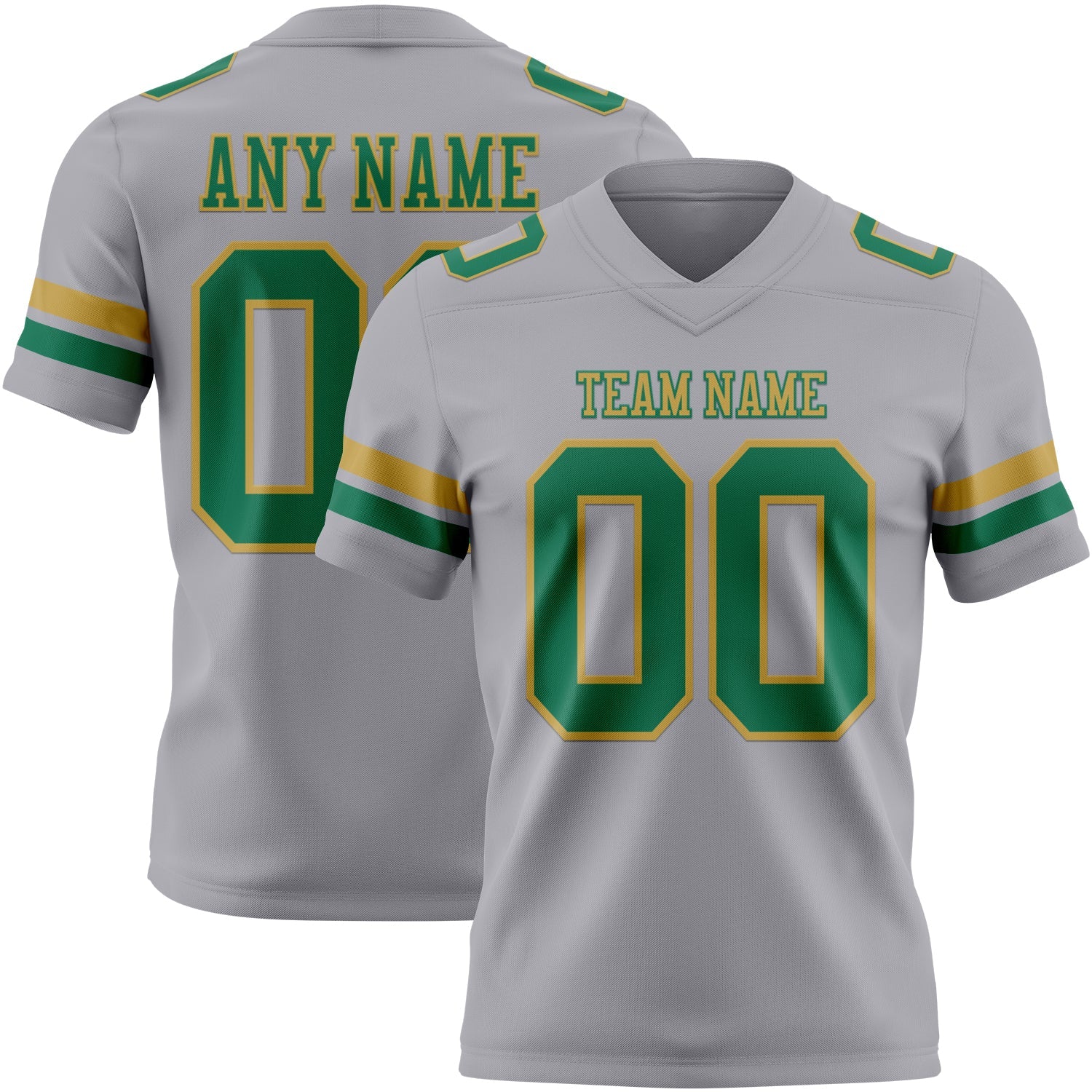 Custom Gray Kelly Green-Old Gold Authentic Football Jersey - Main View