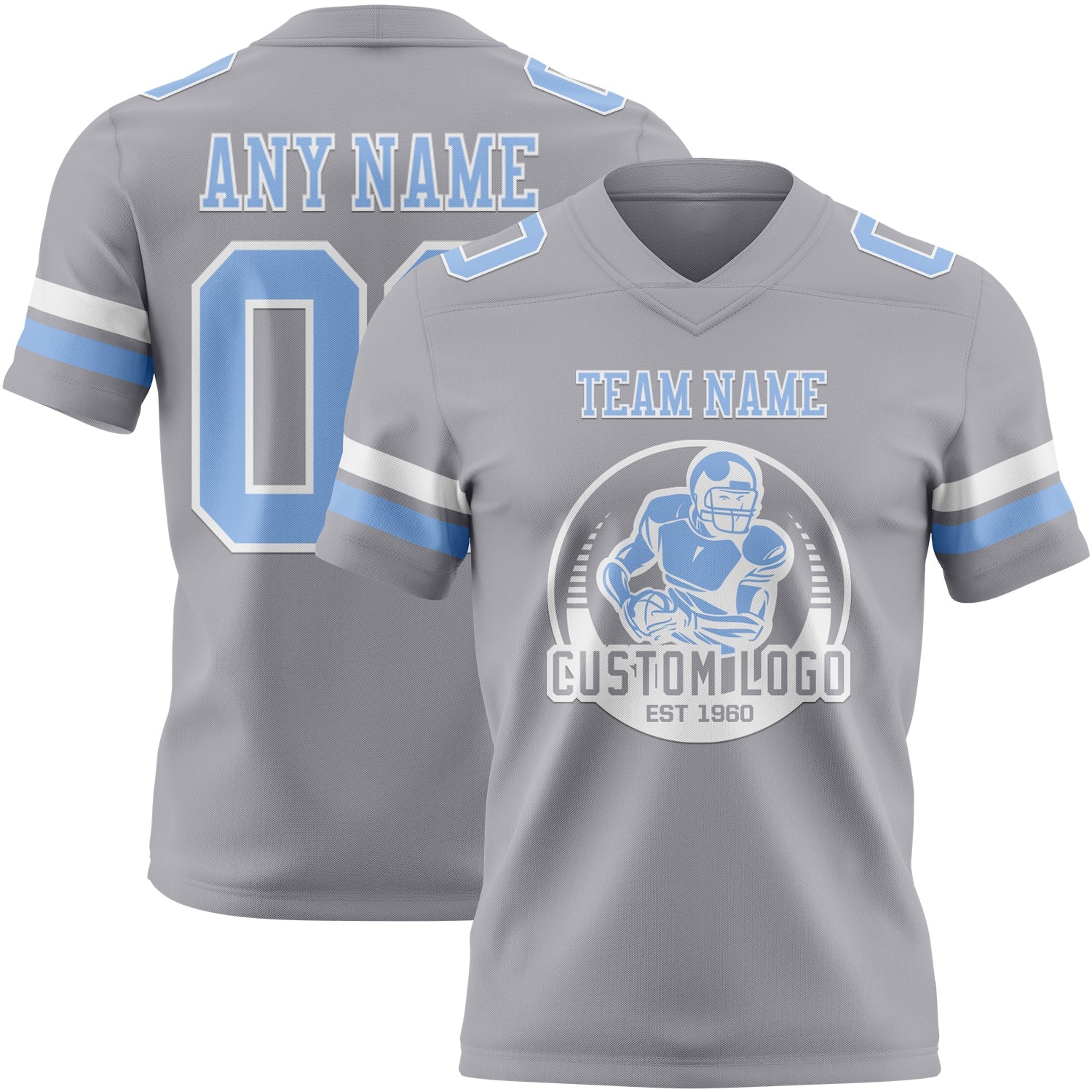 Custom Gray Light Blue-White Authentic Football Jersey view 2