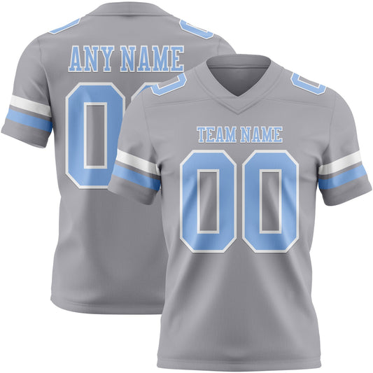 Custom Gray Light Blue-White Authentic Football Jersey - Main View