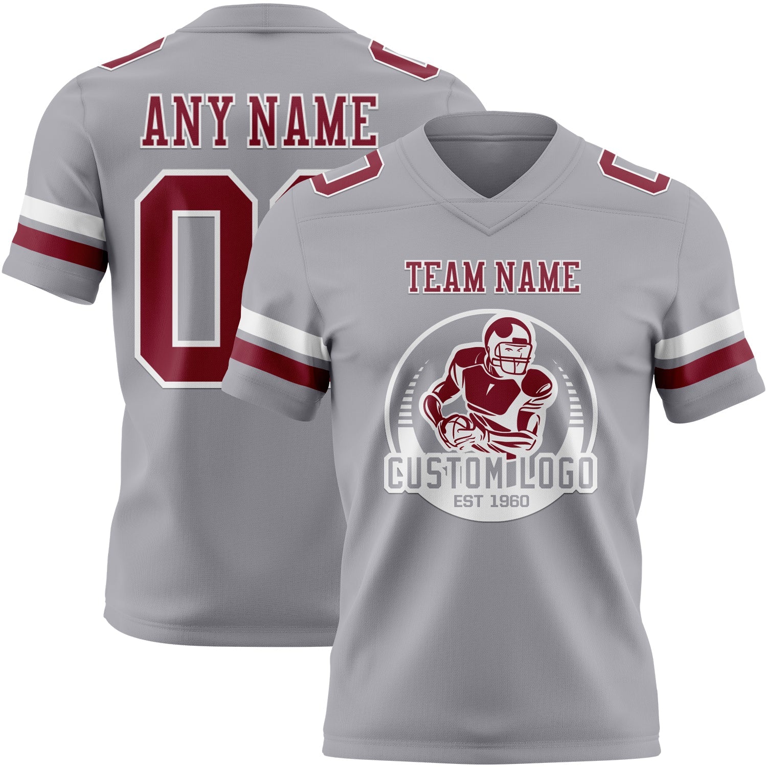 Custom Gray Crimson-White Authentic Football Jersey view 2
