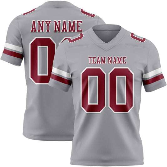 Custom Gray Crimson-White Authentic Football Jersey - Main View