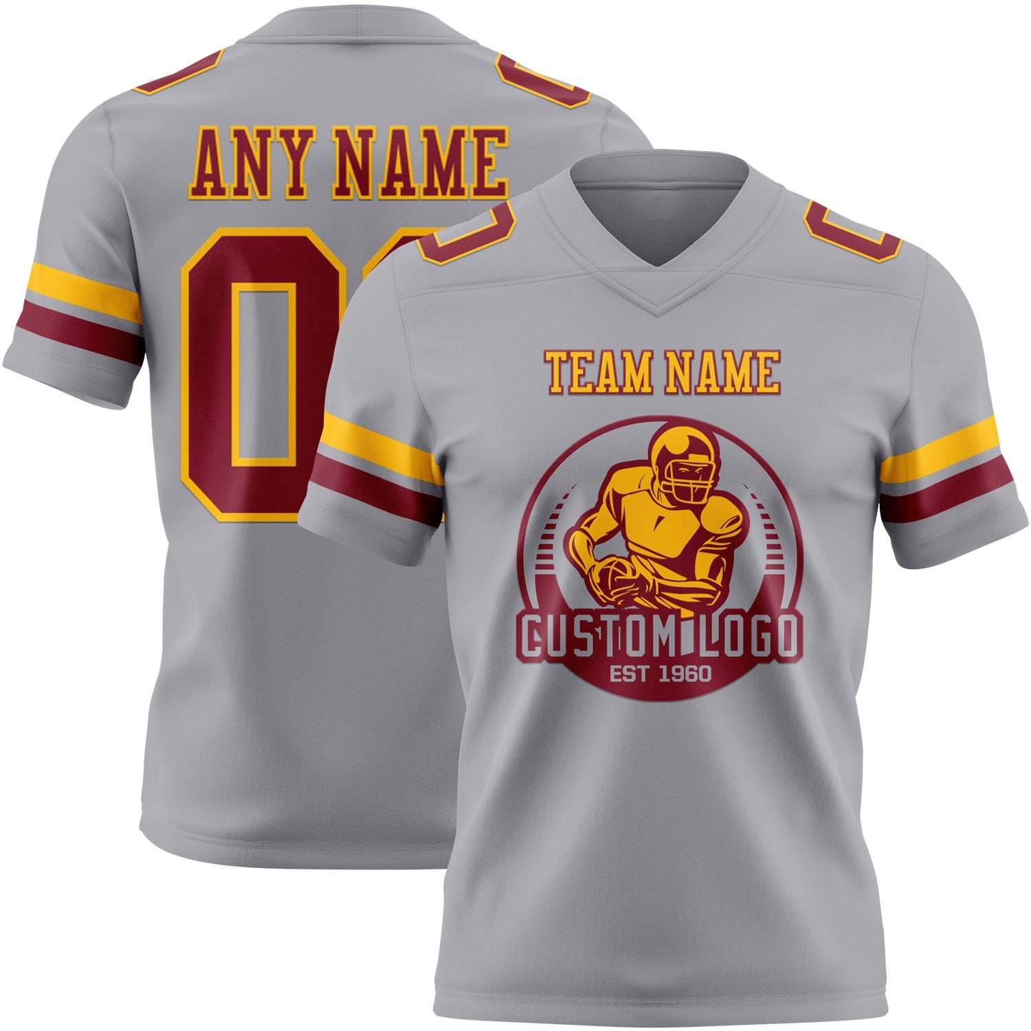 Custom Gray Crimson-Gold Authentic Football Jersey view 2
