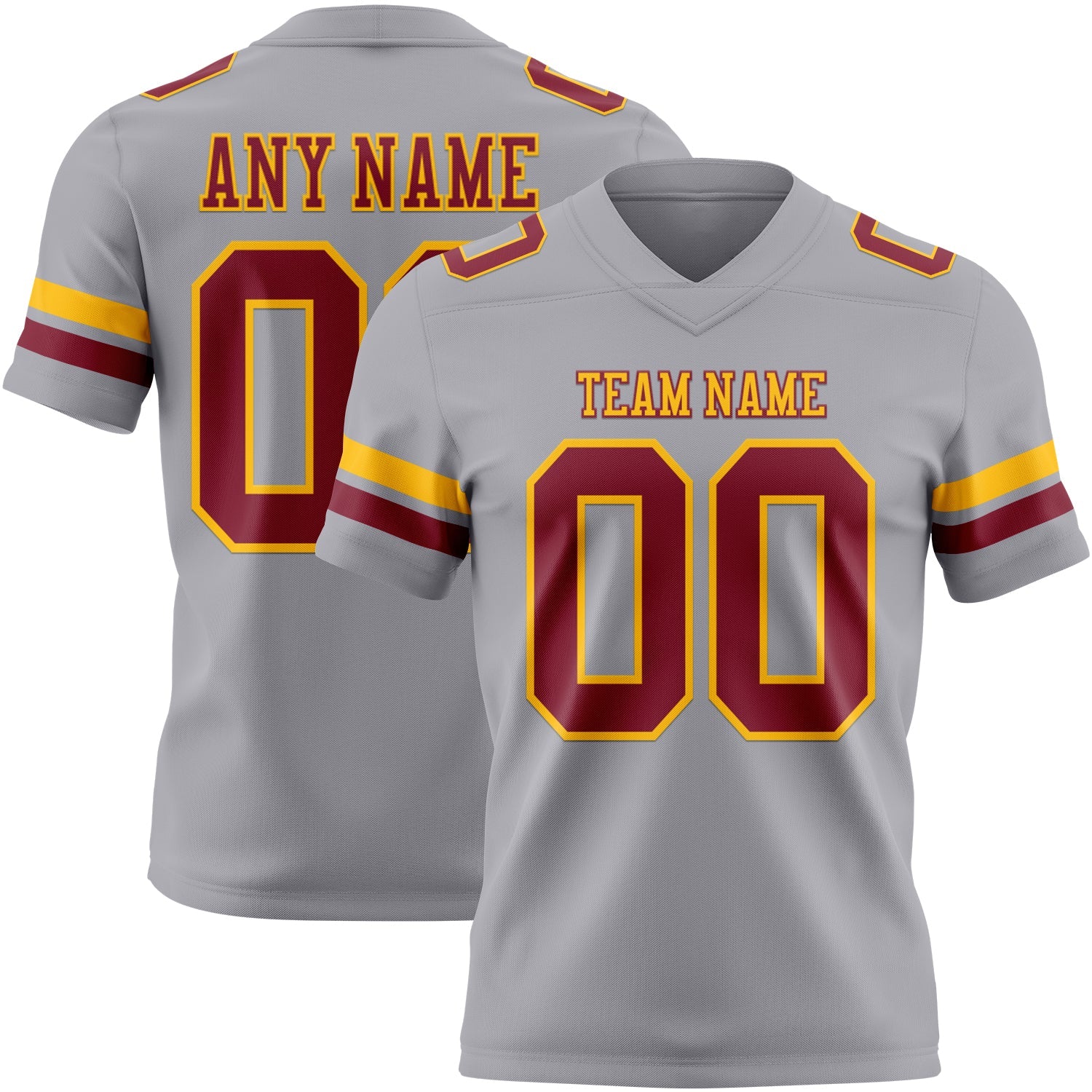 Custom Gray Crimson-Gold Authentic Football Jersey - Main View