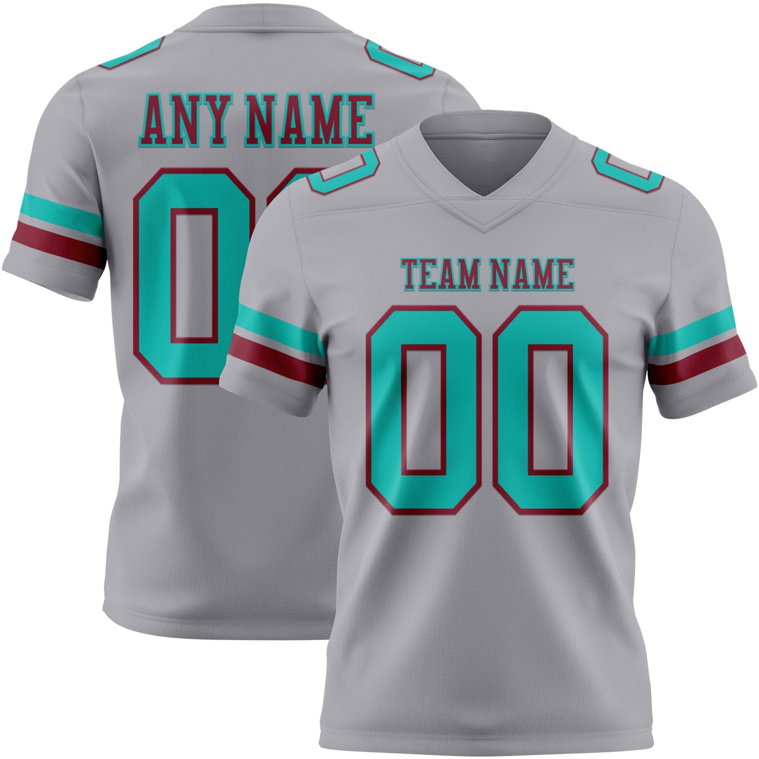 Custom Gray Aqua-Crimson Authentic Football Jersey - Main View