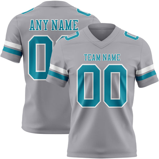 Custom Gray Teal-White Authentic Football Jersey - Main View
