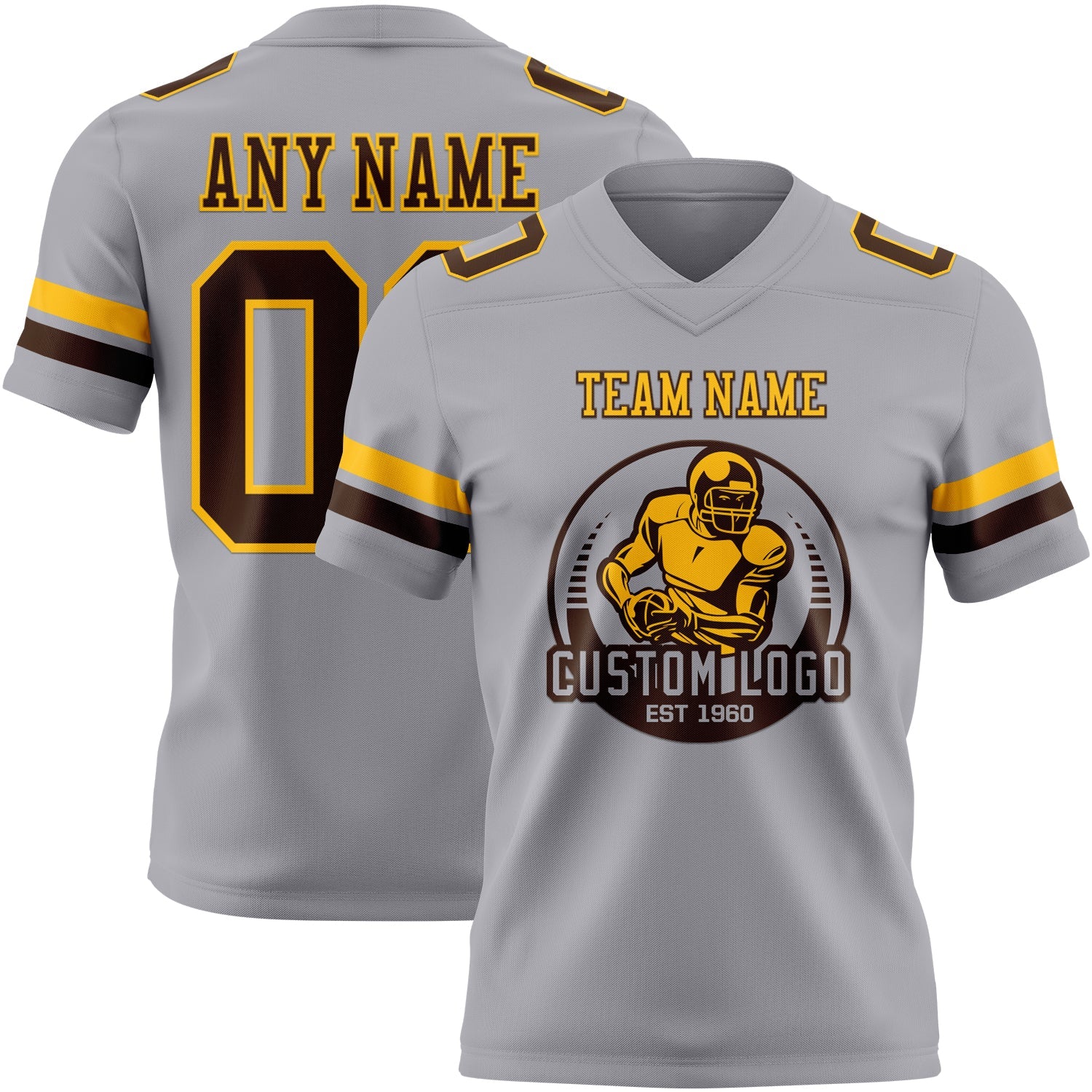 Custom Gray Brown-Gold Authentic Football Jersey view 2