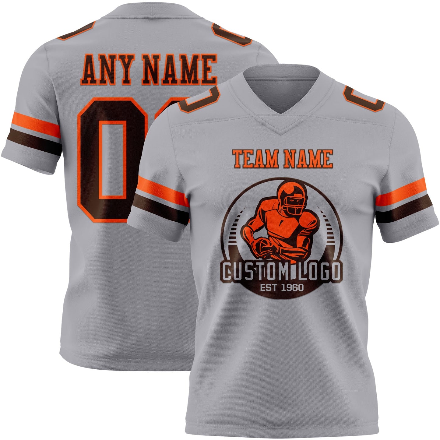 Custom Gray Brown-Orange Authentic Football Jersey view 2