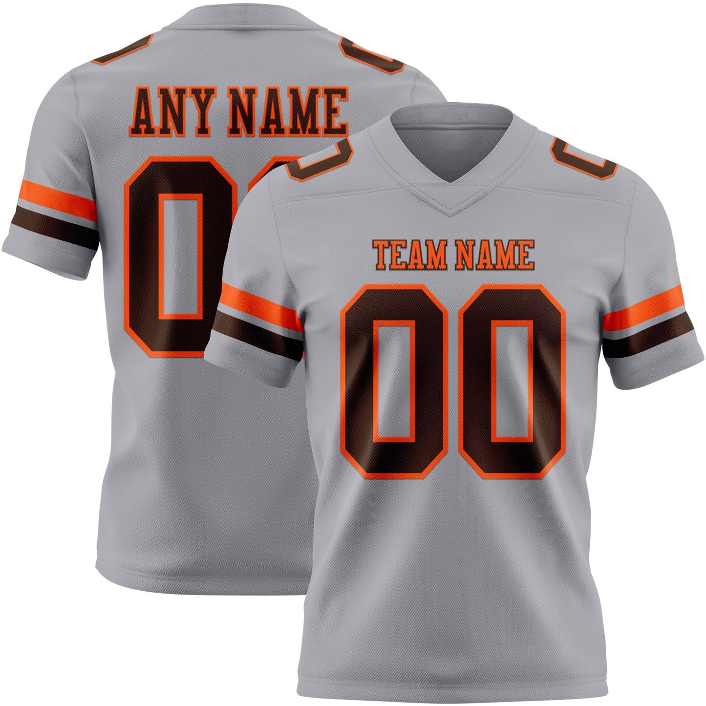 Custom Gray Brown-Orange Authentic Football Jersey - Main View