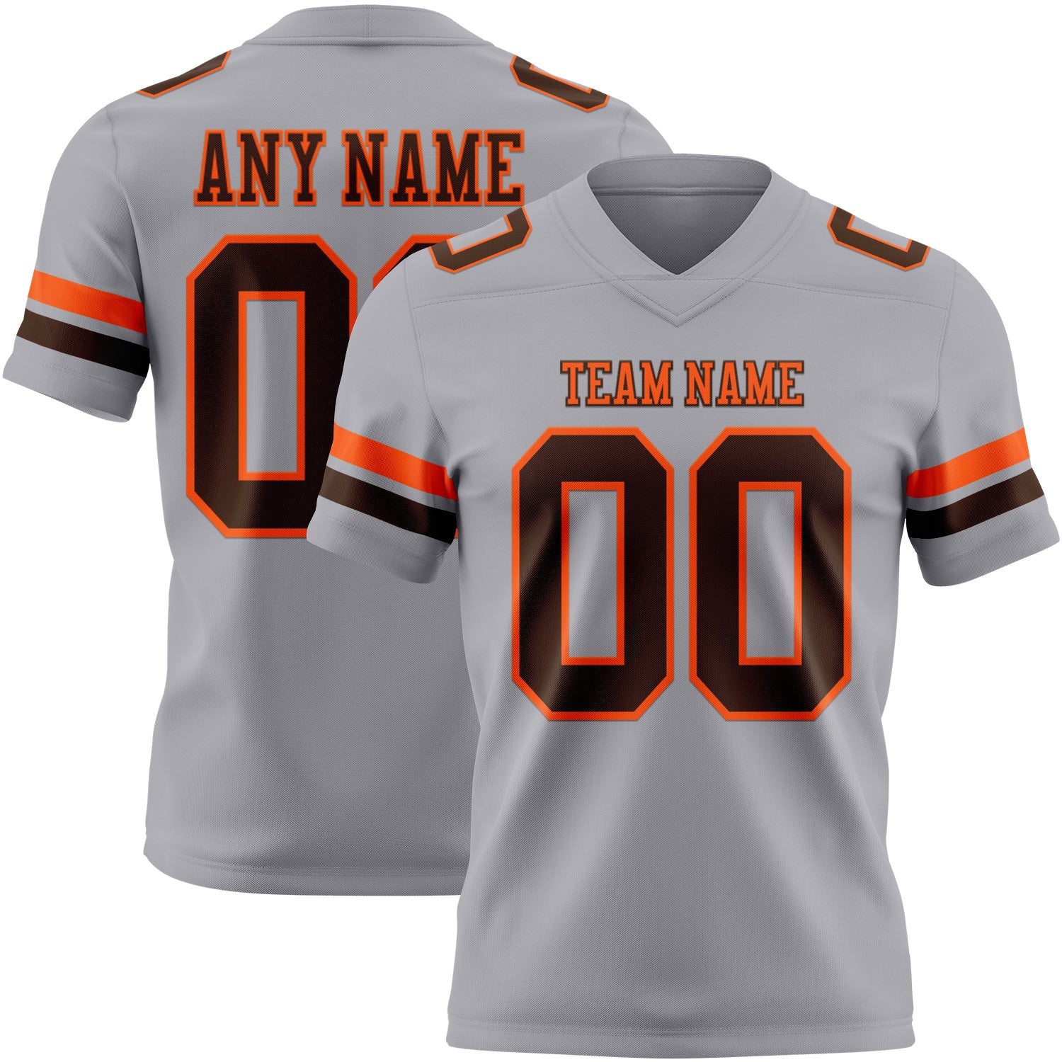 Custom Gray Brown-Orange Authentic Football Jersey - Main View