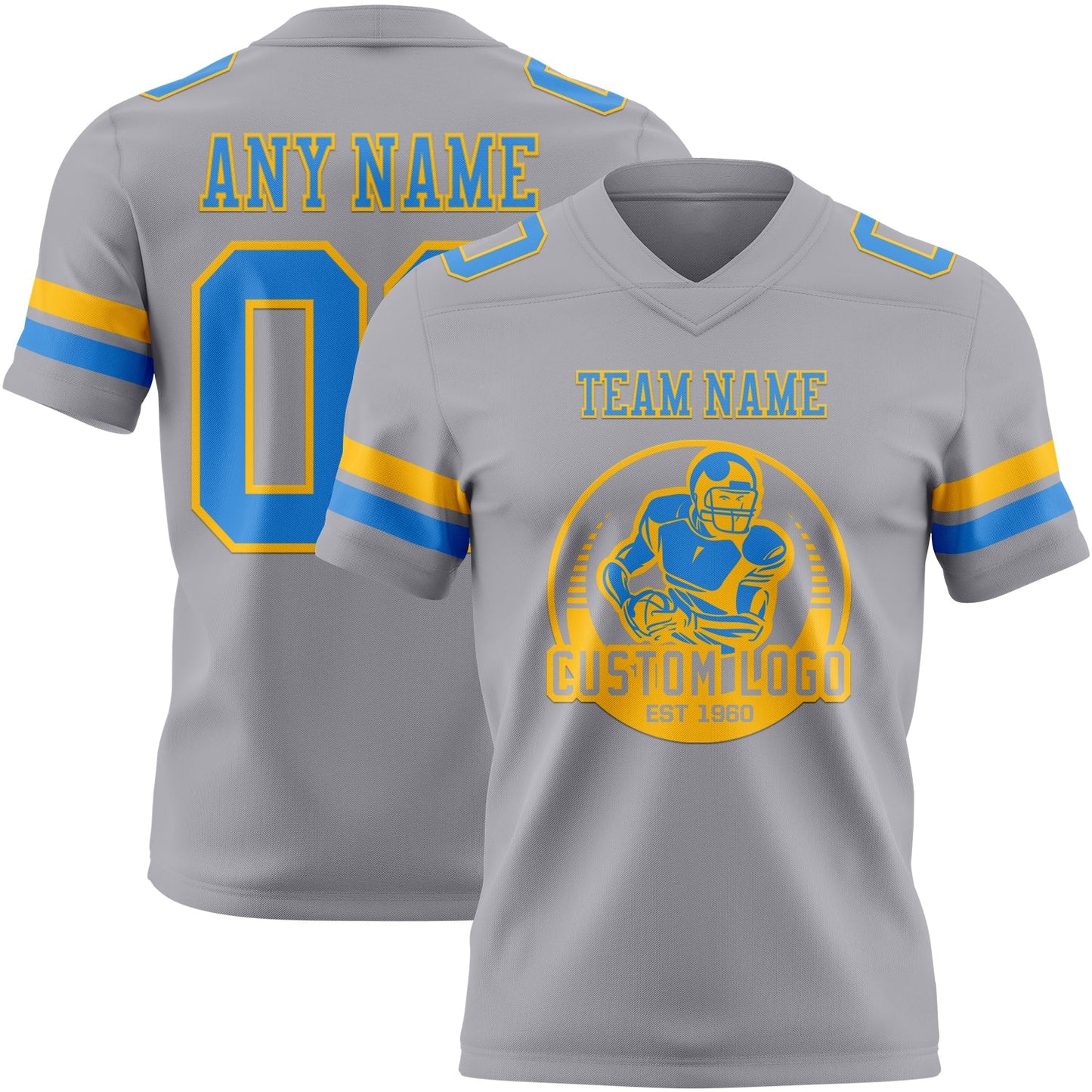 Custom Gray Powder Blue-Gold Authentic Football Jersey view 2