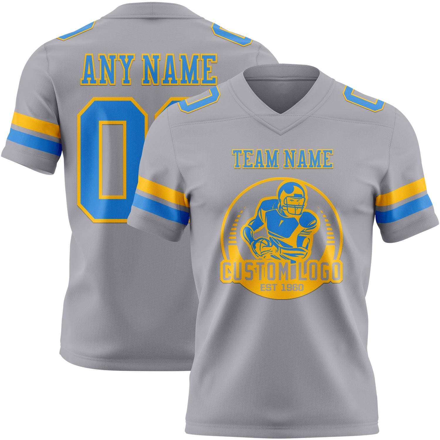 Custom Gray Powder Blue-Gold Authentic Football Jersey view 2