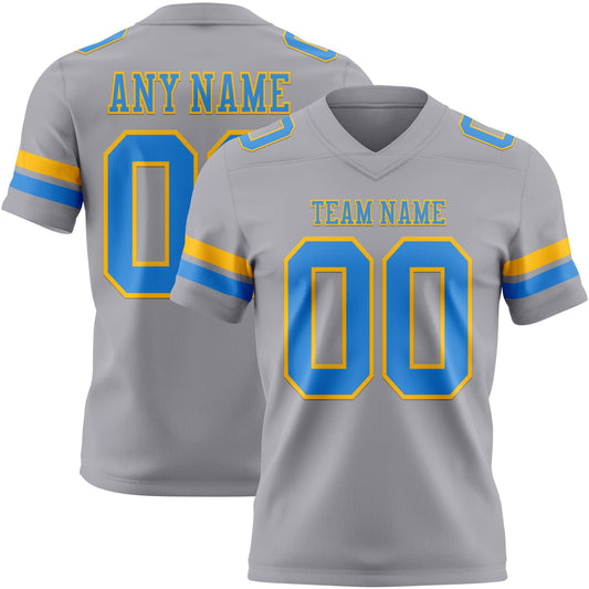 Custom Gray Powder Blue-Gold Authentic Football Jersey - Main View