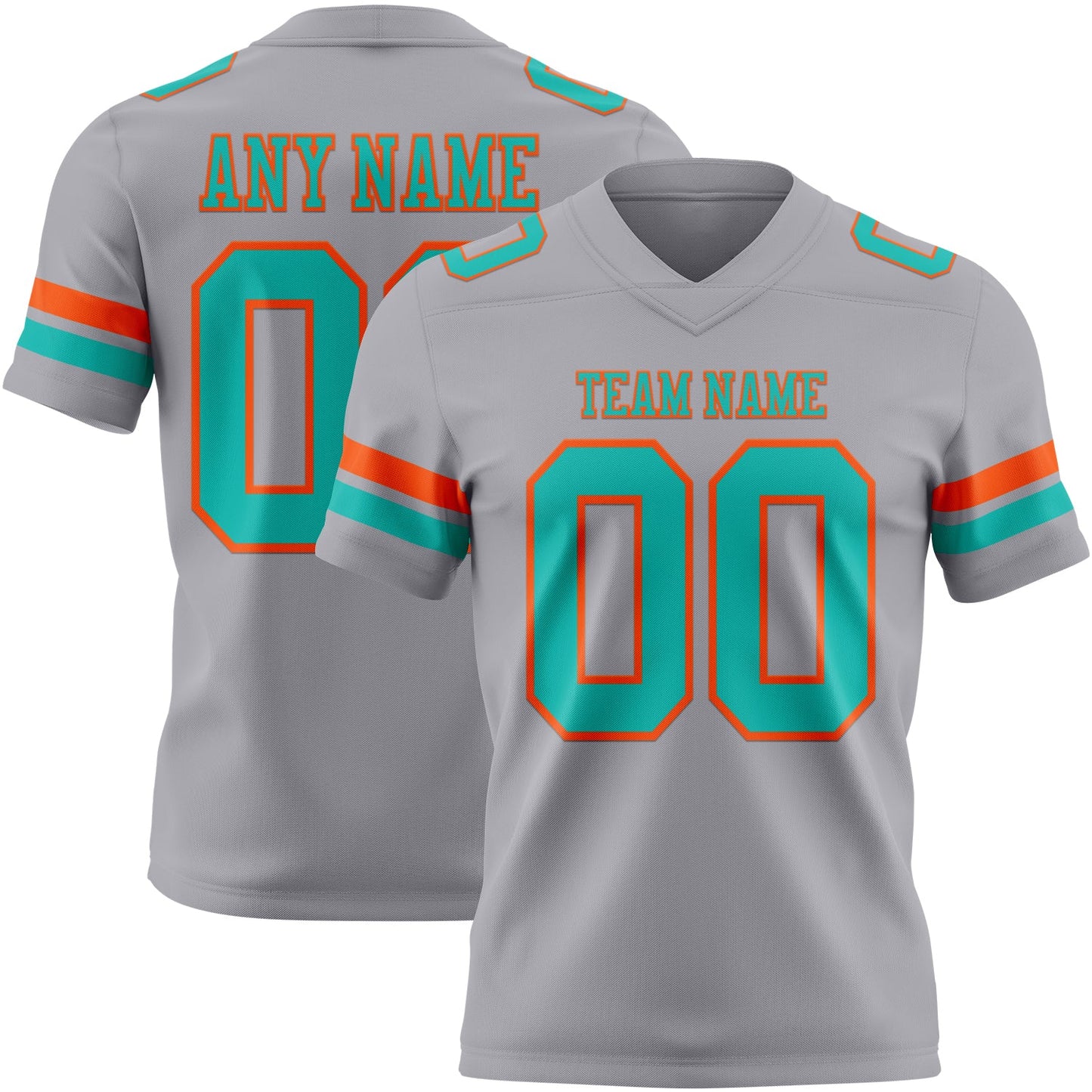Custom Gray Aqua-Orange Authentic Football Jersey - Main View