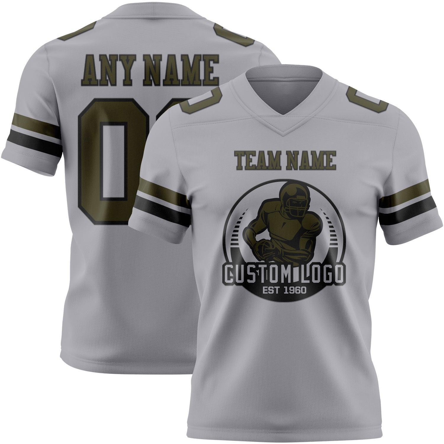 Custom Gray Olive-Black Authentic Football Jersey view 2