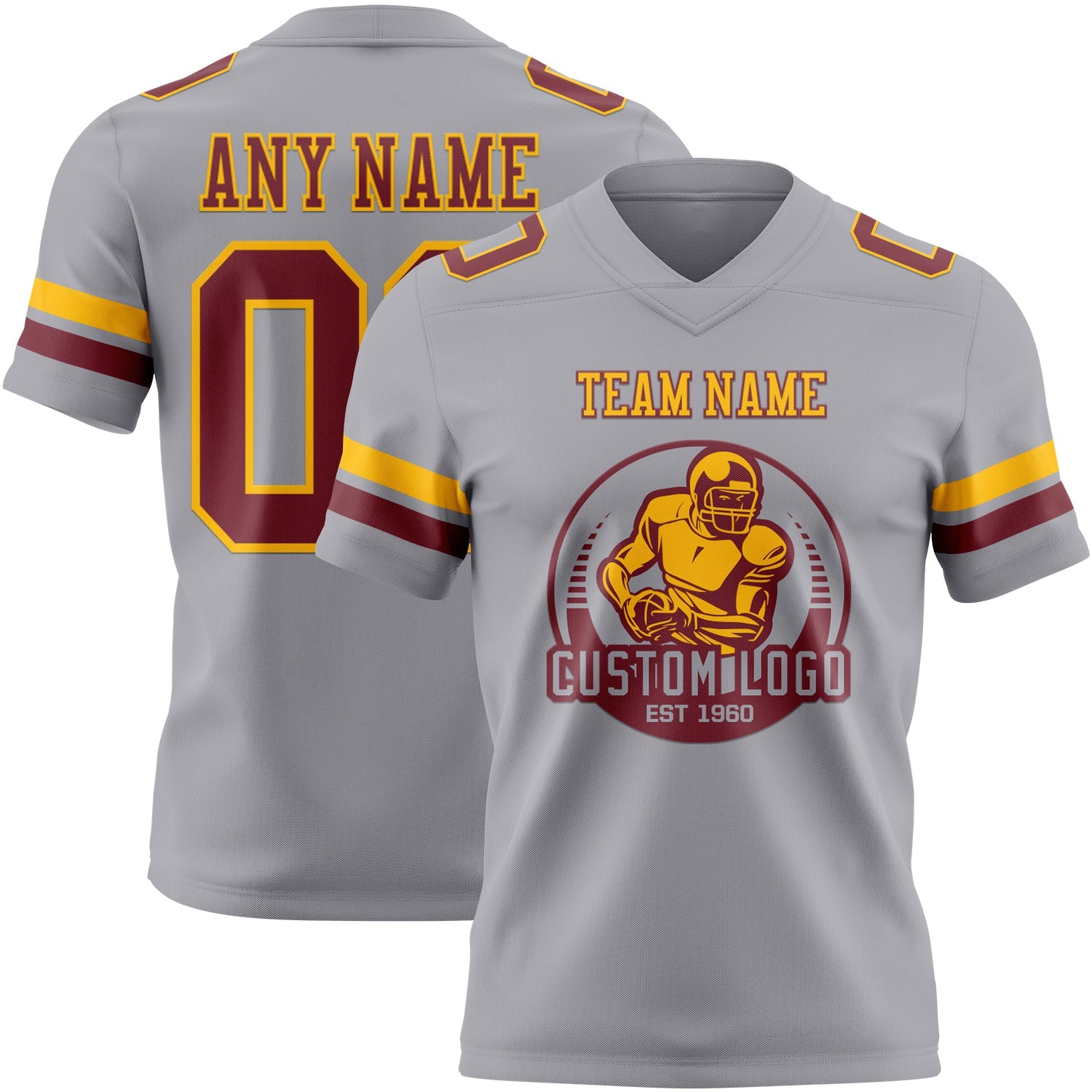 Custom Gray Burgundy-Gold Authentic Football Jersey view 2