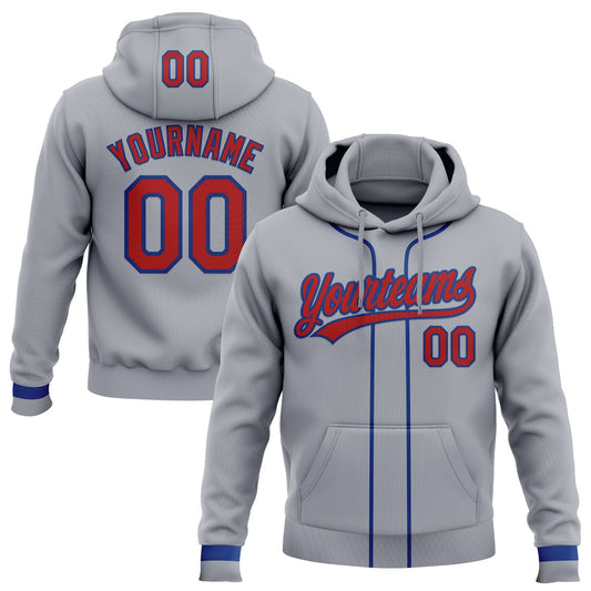 Custom Stitched Gray Red-Royal Baseball Pullover Sweatshirt Hoodie - Main View