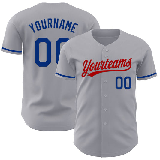 Custom Gray Royal-Red Authentic Baseball Jersey - Main View