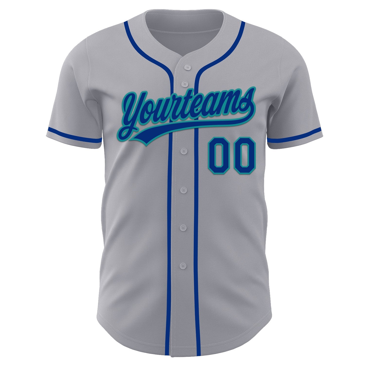 Custom Gray Royal-Teal Authentic Baseball Jersey view 2