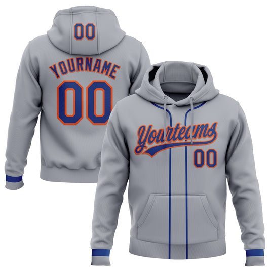 Custom Stitched Gray Royal-Orange Baseball Pullover Sweatshirt Hoodie - Main View