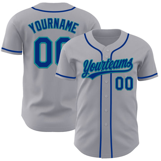 Custom Gray Royal-Teal Authentic Baseball Jersey - Main View