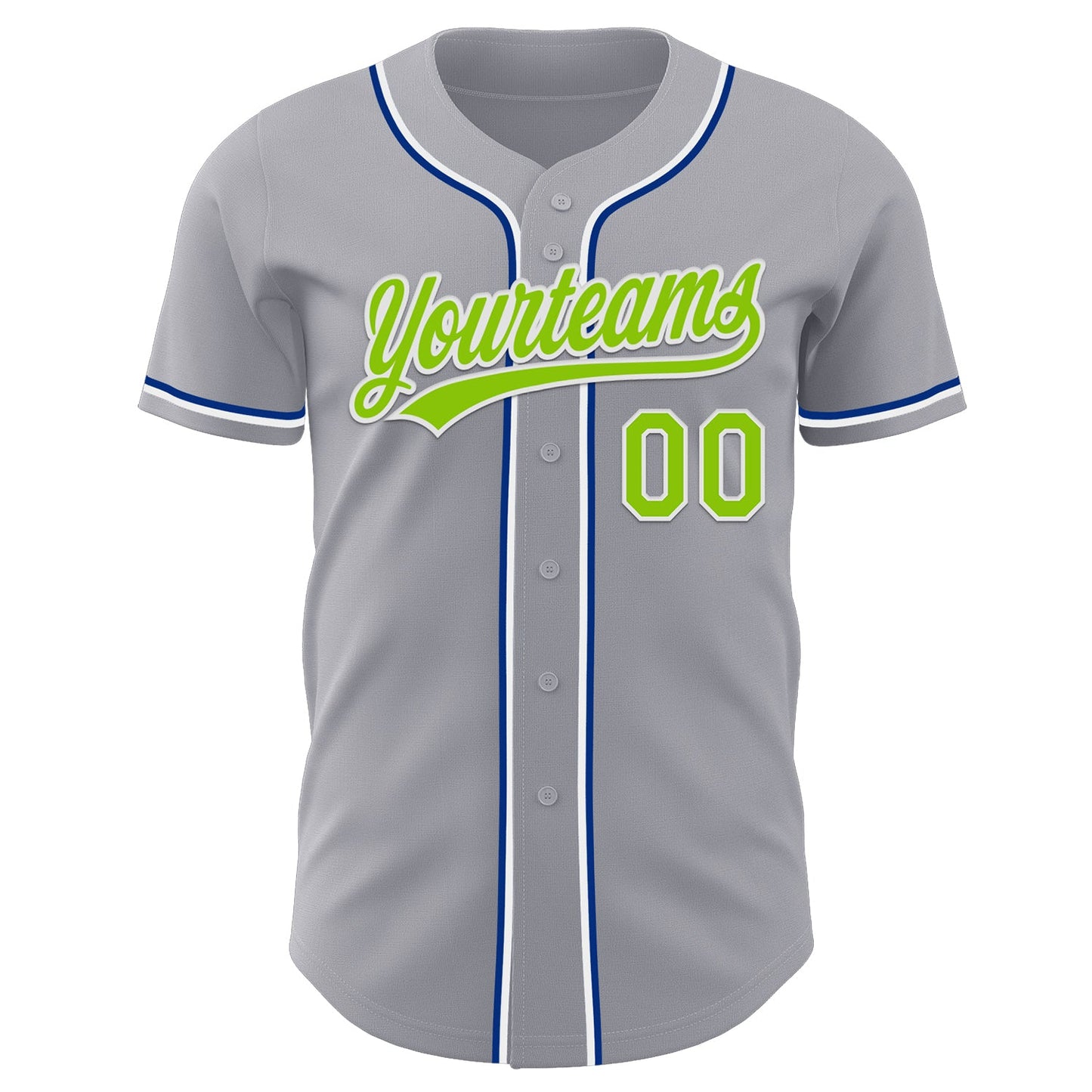 Custom Gray Neon Green Royal-White Authentic Baseball Jersey view 2