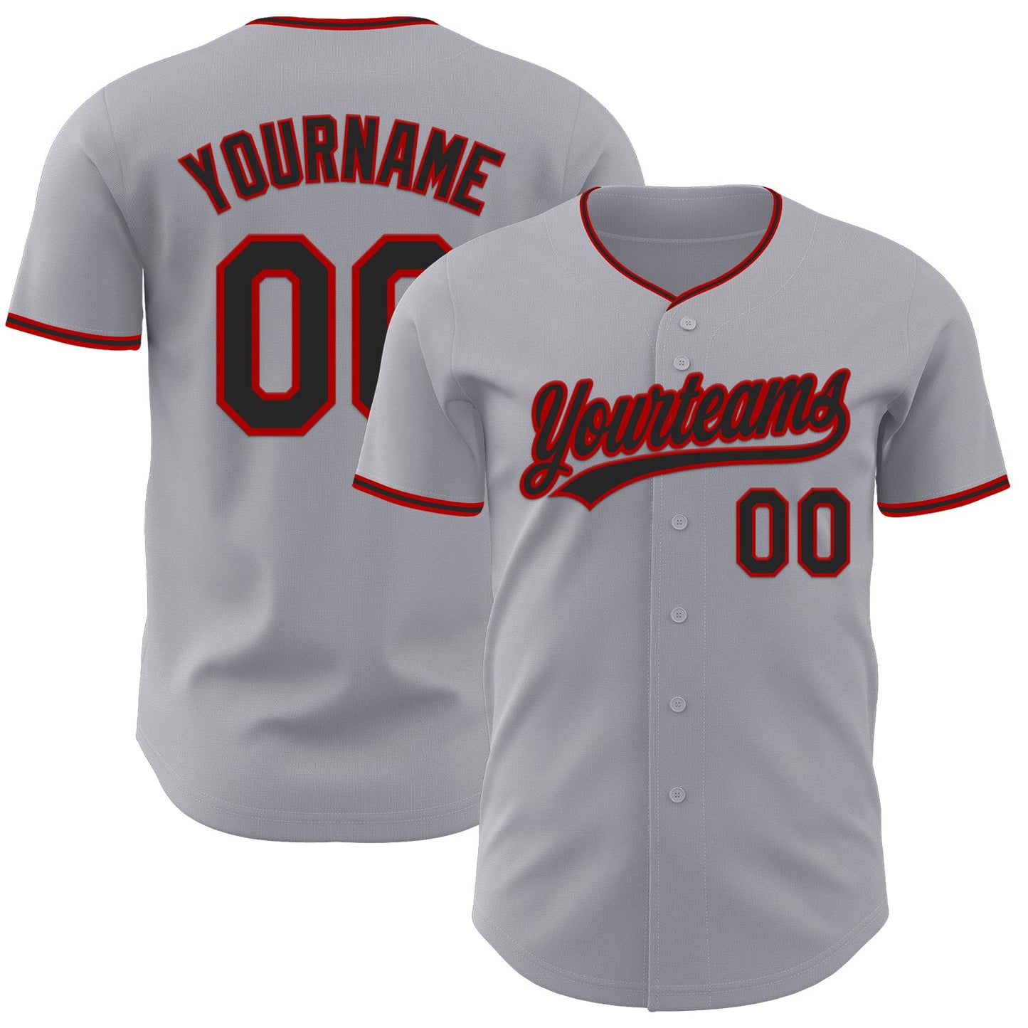 Custom Gray Black-Red Authentic Baseball Jersey - Main View