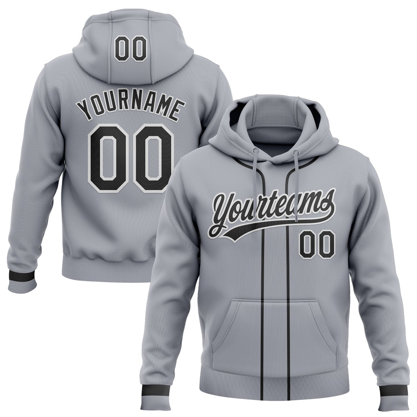 Custom Stitched Gray Black-White Baseball Pullover Sweatshirt Hoodie - Main View