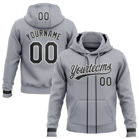Custom Stitched Gray Black-White Baseball Pullover Sweatshirt Hoodie - Main View
