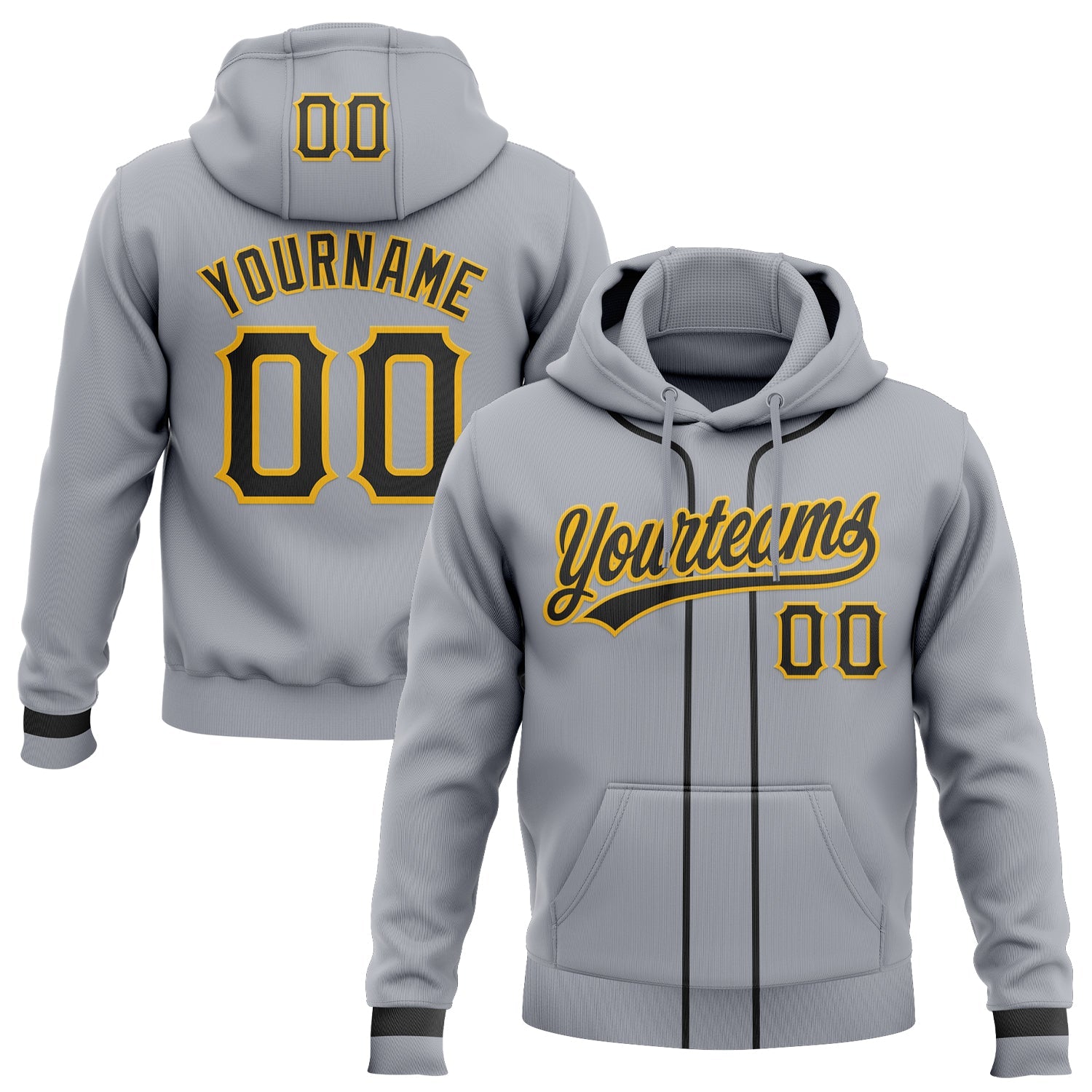 Custom Stitched Gray Black-Gold Baseball Pullover Sweatshirt Hoodie - Main View