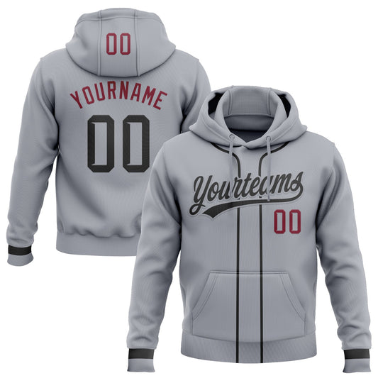 Custom Stitched Gray Black-Crimson Baseball Pullover Sweatshirt Hoodie - Main View