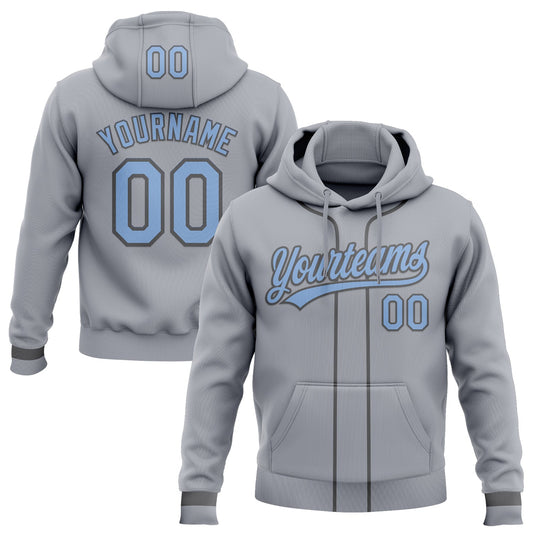 Custom Stitched Gray Light Blue-Steel Gray Baseball Pullover Sweatshirt Hoodie - Main View