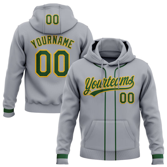 Custom Stitched Gray Green-Gold Baseball Pullover Sweatshirt Hoodie - Main View