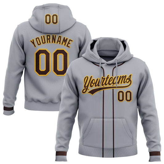 Custom Stitched Gray Brown-Gold Baseball Pullover Sweatshirt Hoodie - Main View