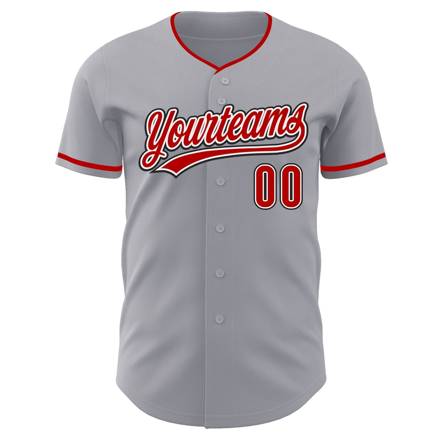 Custom Gray Red White-Black Authentic Baseball Jersey view 2