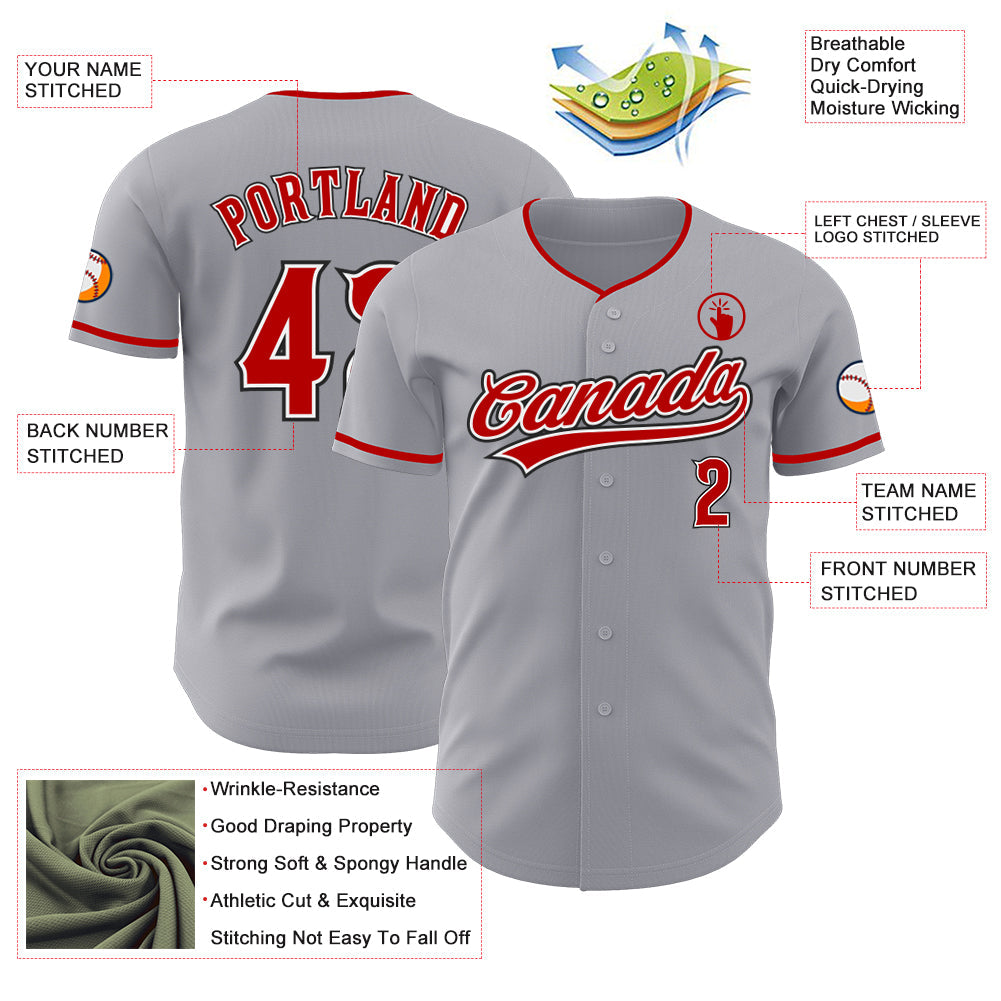 Custom Gray Red White-Black Authentic Baseball Jersey view 3